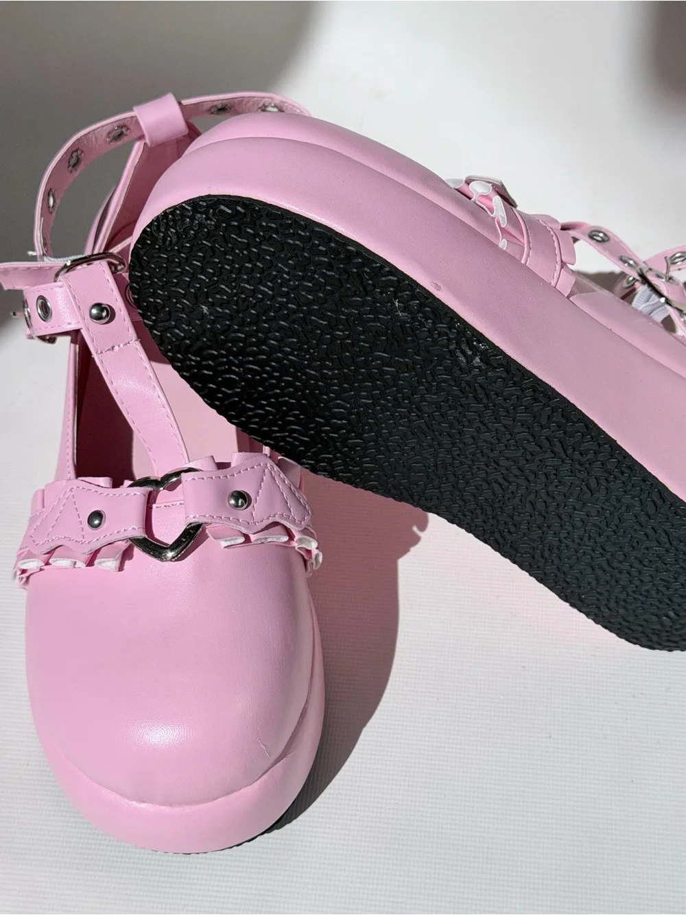 Pink Platform Mary Jane Heart Buckle Kawaii Shoes EU 40